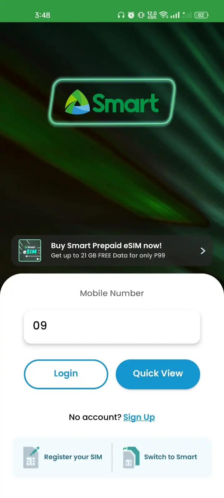 Smart Sim Registration APP Login Interface