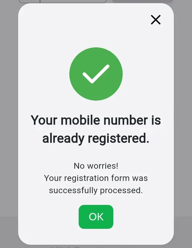 Your mobile number is already registered